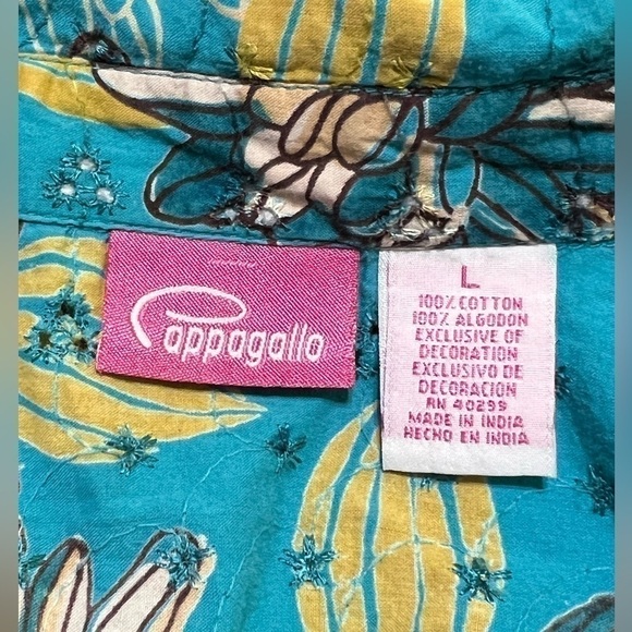 CAPPAGALLO Hawaiian Inspired Button Up Women’s Tee Size L - Picture 10 of 14